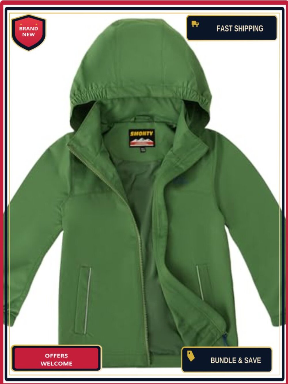 Kids Waterproof Hooded Rain Jacket Lightweight Shell Windproof Anorak